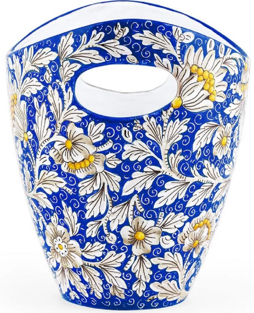 Casa Padrino Luxus Keramik Eiseimer Blau / Mehrfarbig Ø 27 x H. 25 cm - Handgefertigter & handbemalter Eiskübel - Weinkühler - Sektkühler - Champagnerkühler - Luxus Qualität - Made in Italy