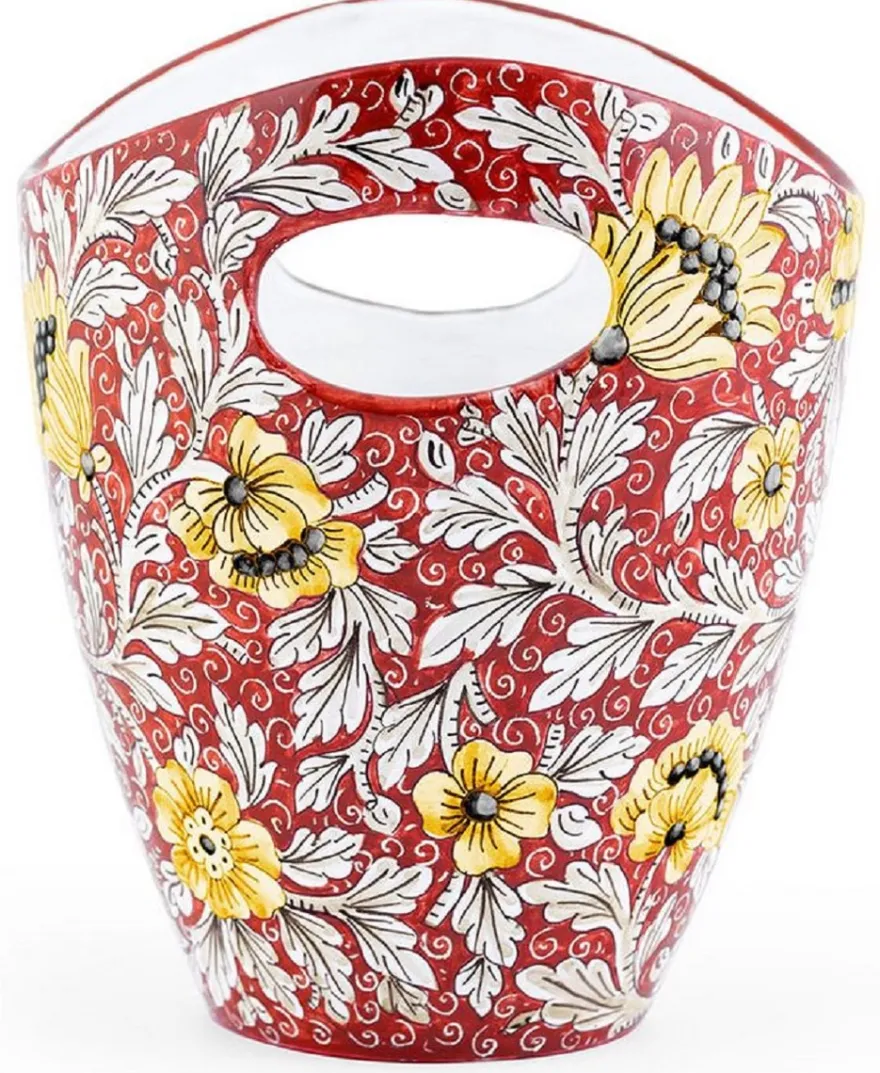 Casa Padrino Luxus Keramik Eiseimer Rot / Mehrfarbig Ø 27 x H. 25 cm - Handgefertigter & handbemalter Eiskübel - Weinkühler - Sektkühler - Champagnerkühler - Luxus Qualität - Made in Italy