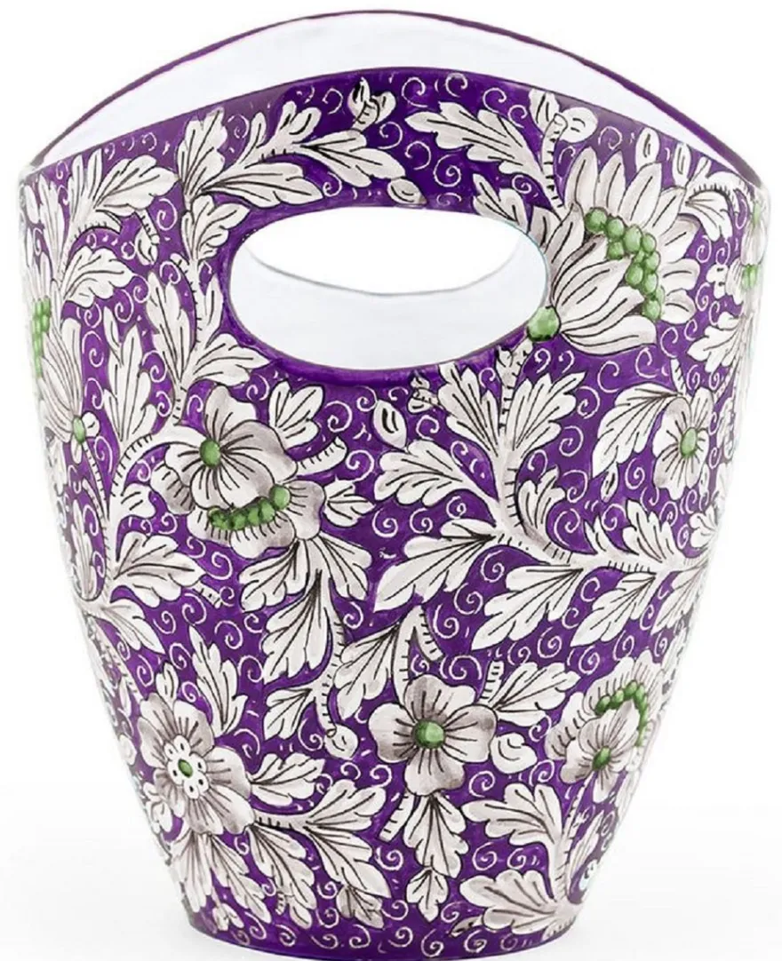 Casa Padrino Luxus Keramik Eiseimer Lila / Mehrfarbig Ø 27 x H. 25 cm - Handgefertigter & handbemalter Eiskübel - Weinkühler - Sektkühler - Champagnerkühler - Luxus Qualität - Made in Italy