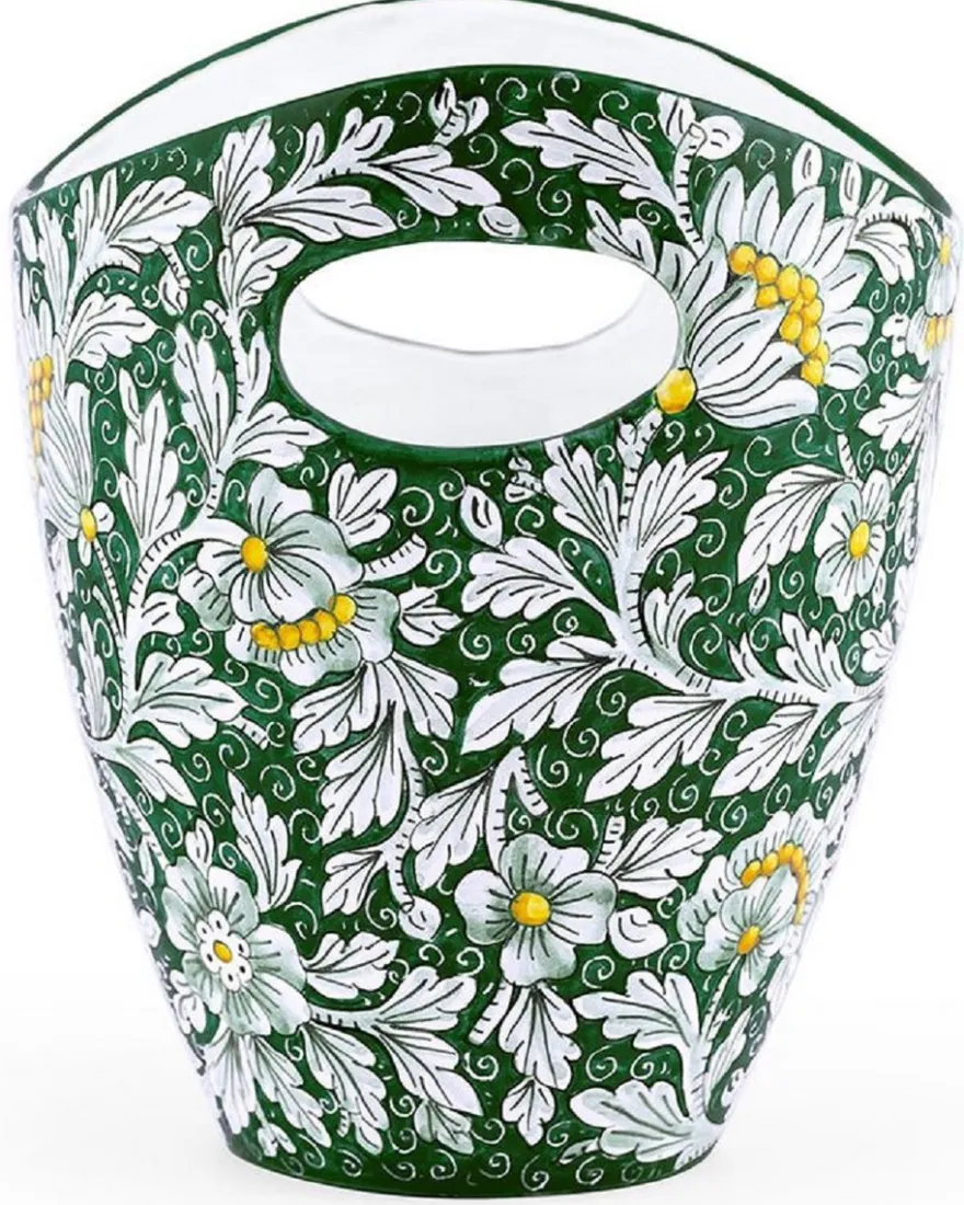 Casa Padrino Luxus Keramik Eiseimer Grün / Mehrfarbig Ø 27 x H. 25 cm - Handgefertigter & handbemalter Eiskübel - Weinkühler - Sektkühler - Champagnerkühler - Luxus Qualität - Made in Italy