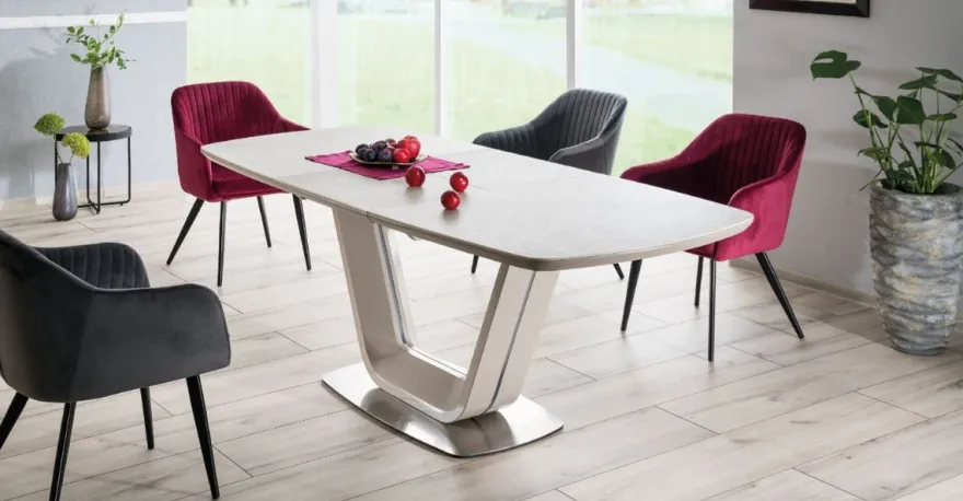 Casa Padrino Luxus Keramik Esstisch Grau / Silber 160-220 x 90 x H. 76 cm - Ausziehbarer Küchentisch - Esszimmer Möbel