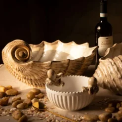 Casa Padrino Luxus Keramik Schüssel in Muschelform Braun / Weiß 37 cm - Made in Italy