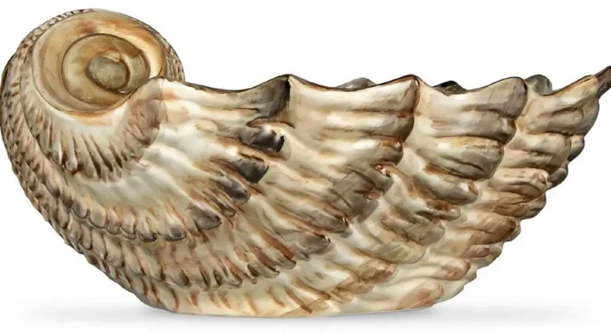Casa Padrino Luxus Keramik Schüssel in Muschelform Braun / Weiß 37 cm - Made in Italy