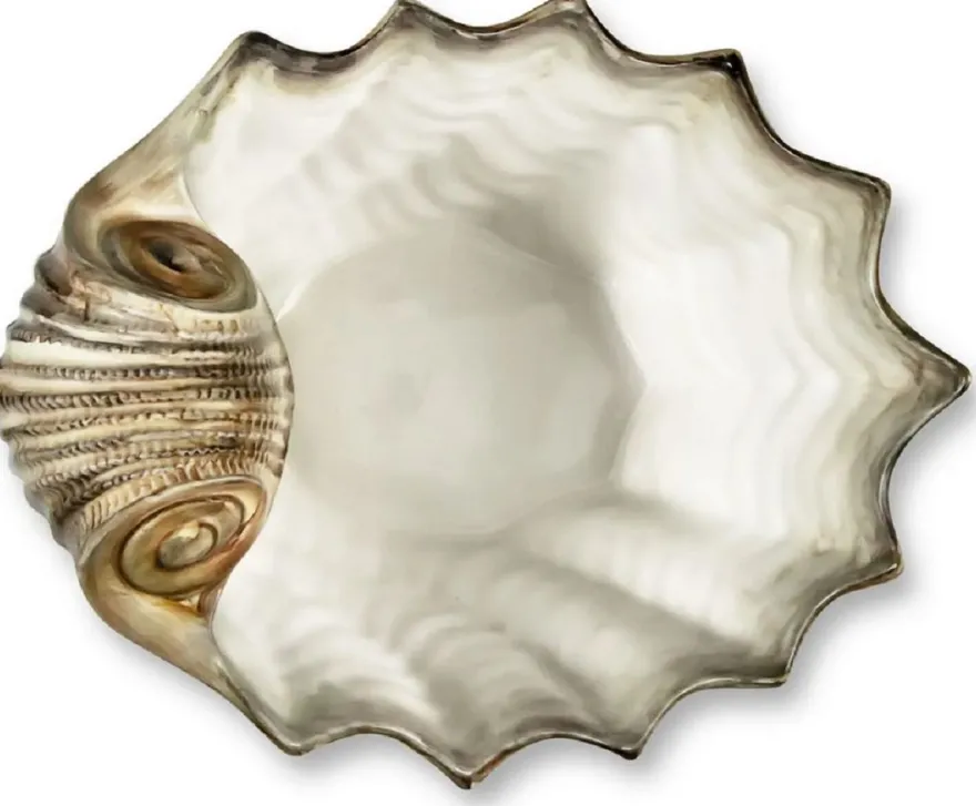 Casa Padrino Luxus Keramik Schüssel in Muschelform Braun / Weiß 37 cm - Made in Italy