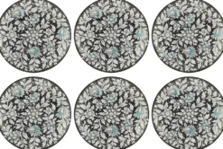 Casa Padrino Luxus Keramik Teller 6er Set Schwarz / Mehrfarbig Ø 40 cm - Handgefertigte & handbemalte Essteller mit Blumendesign - Hotel & Restaurant Accessoires - Luxus Qualität - Made in Italy