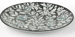 Casa Padrino Luxus Keramik Teller 6er Set Schwarz / Mehrfarbig Ø 40 cm - Handgefertigte & handbemalte Essteller mit Blumendesign - Hotel & Restaurant Accessoires - Luxus Qualität - Made in Italy