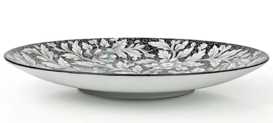 Casa Padrino Luxus Keramik Teller 6er Set Schwarz / Mehrfarbig Ø 40 cm - Handgefertigte & handbemalte Essteller mit Blumendesign - Hotel & Restaurant Accessoires - Luxus Qualität - Made in Italy