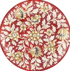 Casa Padrino Luxus Keramik Teller 6er Set Rot / Mehrfarbig Ø 40 cm - Handgefertigte & handbemalte Essteller mit Blumendesign - Hotel & Restaurant Accessoires - Luxus Qualität - Made in Italy