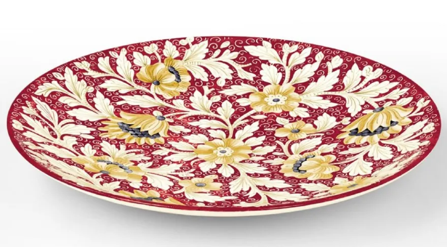 Casa Padrino Luxus Keramik Teller 6er Set Rot / Mehrfarbig Ø 40 cm - Handgefertigte & handbemalte Essteller mit Blumendesign - Hotel & Restaurant Accessoires - Luxus Qualität - Made in Italy