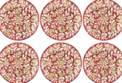 Casa Padrino Luxus Keramik Teller 6er Set Rot / Mehrfarbig Ø 40 cm - Handgefertigte & handbemalte Essteller mit Blumendesign - Hotel & Restaurant Accessoires - Luxus Qualität - Made in Italy