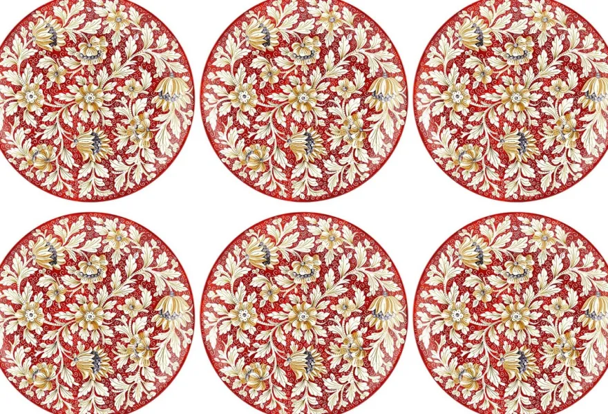 Casa Padrino Luxus Keramik Teller 6er Set Rot / Mehrfarbig Ø 40 cm - Handgefertigte & handbemalte Essteller mit Blumendesign - Hotel & Restaurant Accessoires - Luxus Qualität - Made in Italy