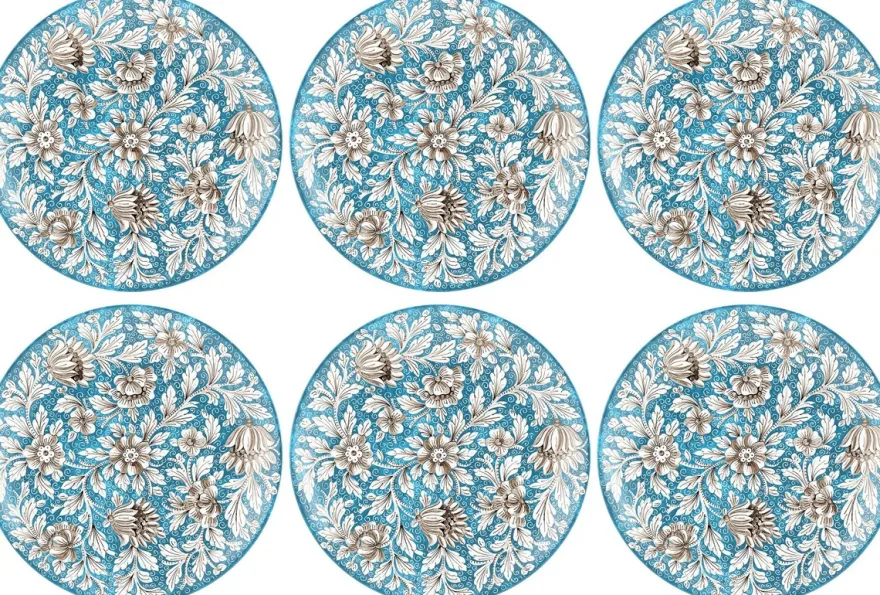 Casa Padrino Luxus Keramik Teller 6er Set Hellblau / Mehrfarbig Ø 40 cm - Handgefertigte & handbemalte Essteller mit Blumendesign - Hotel & Restaurant Accessoires - Luxus Qualität - Made in Italy