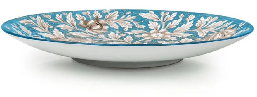 Casa Padrino Luxus Keramik Teller 6er Set Hellblau / Mehrfarbig Ø 40 cm - Handgefertigte & handbemalte Essteller mit Blumendesign - Hotel & Restaurant Accessoires - Luxus Qualität - Made in Italy