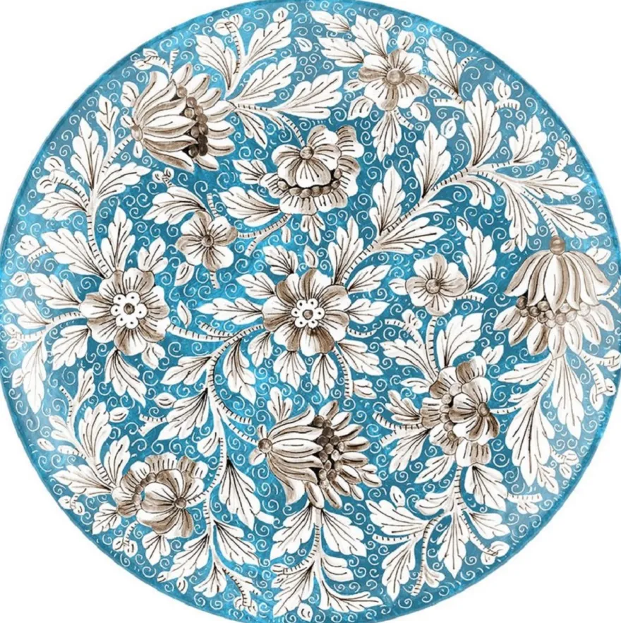 Casa Padrino Luxus Keramik Teller 6er Set Hellblau / Mehrfarbig Ø 40 cm - Handgefertigte & handbemalte Essteller mit Blumendesign - Hotel & Restaurant Accessoires - Luxus Qualität - Made in Italy