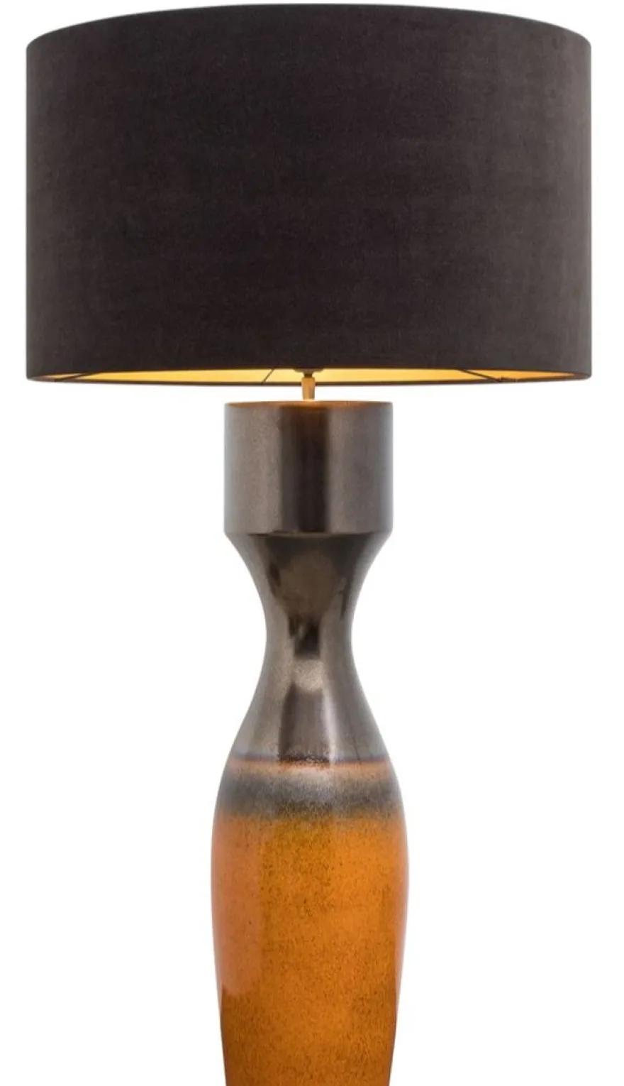 Casa Padrino Luxus Keramik Tischleuchte Silber / Orange Ø 60 x H. 113 cm - Handgefertigte Tischlampe mit schwarzem Lampenschirm