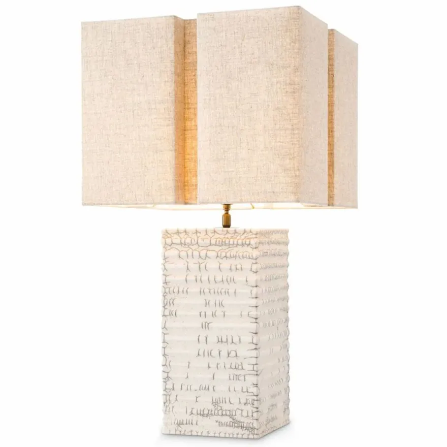 Casa Padrino Luxus Keramik Tischleuchte mit Lampenschirm Antik Weiß / Beige H. 79 cm