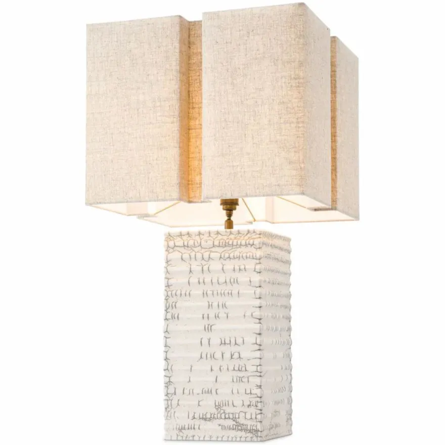 Casa Padrino Luxus Keramik Tischleuchte mit Lampenschirm Antik Weiß / Beige H. 79 cm