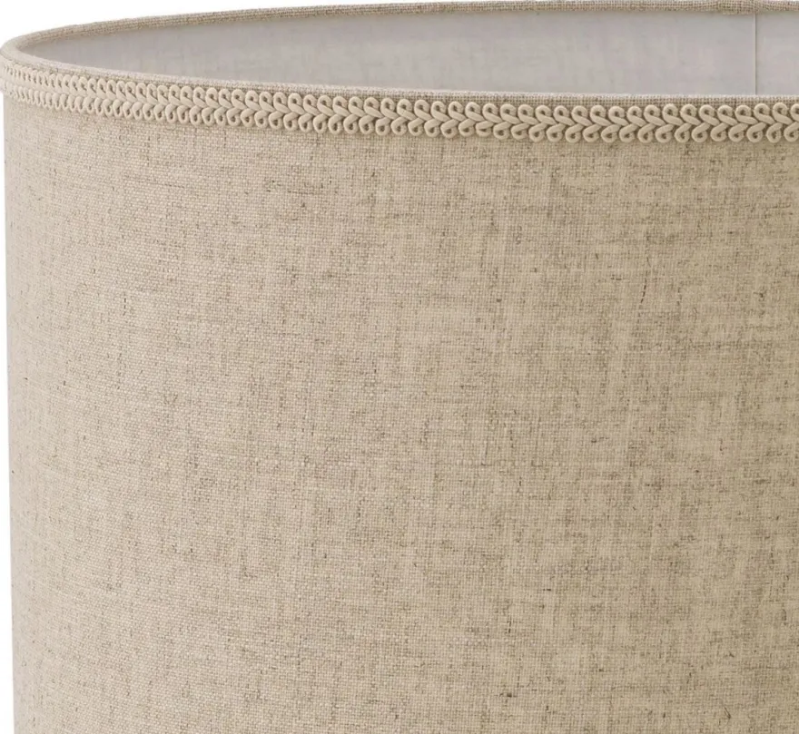 Casa Padrino Luxus Keramik Tischleuchte Weiß / Antik Messingfarben / Beige Ø 46 x H. 64,5 cm - Moderne Tischlampe mit Lampenschirm - Luxus Kollektion