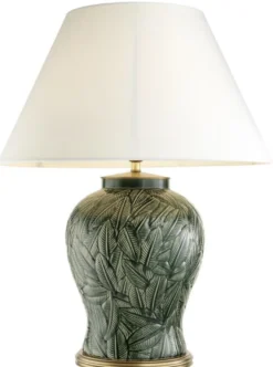 Casa Padrino Luxus Keramik Tischlampe Grün / Antik Messing - Wohnzimmermöbel