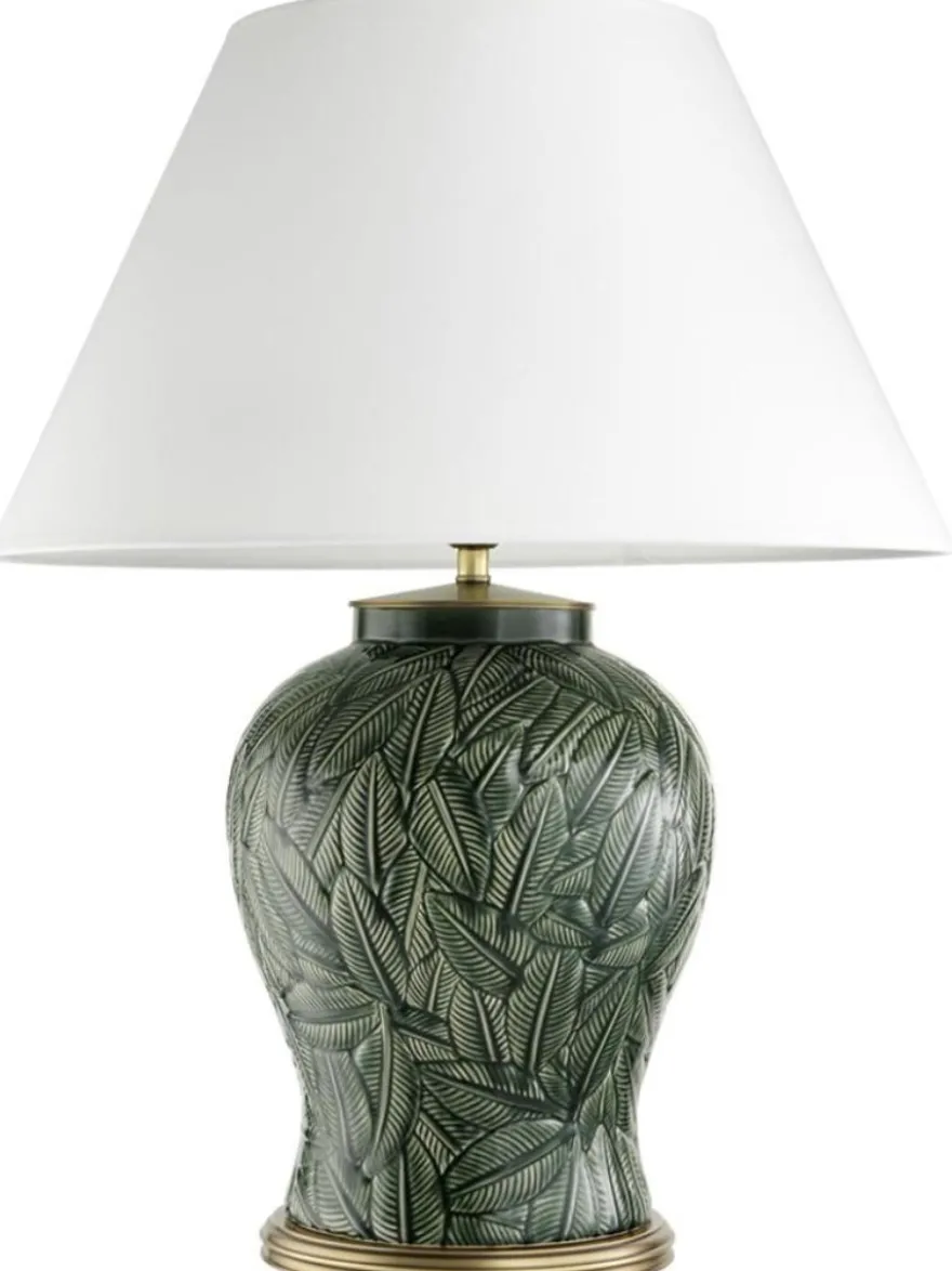 Casa Padrino Luxus Keramik Tischlampe Grün / Antik Messing - Wohnzimmermöbel