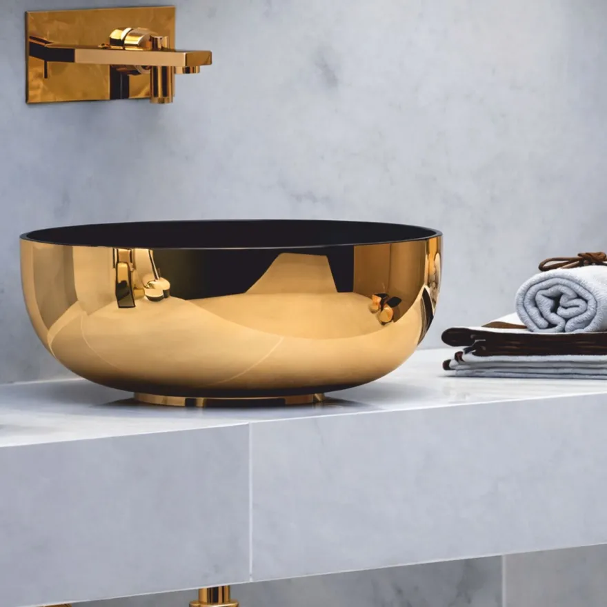 Casa Padrino Luxus Keramik Waschbecken Schale Schwarz / Gold Ø 44 cm - Made in Italy