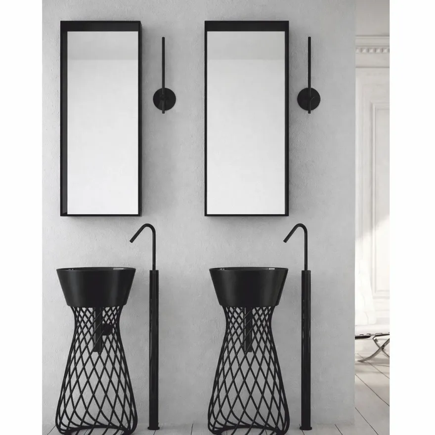 Casa Padrino Luxus Keramik Waschbecken mit Metallständer Schwarz H. 85 cm - Made in Italy