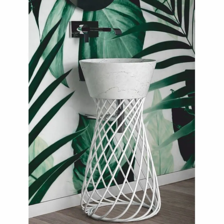Casa Padrino Luxus Keramik Waschbecken mit Metallständer Weiß H. 85 cm - Made in Italy