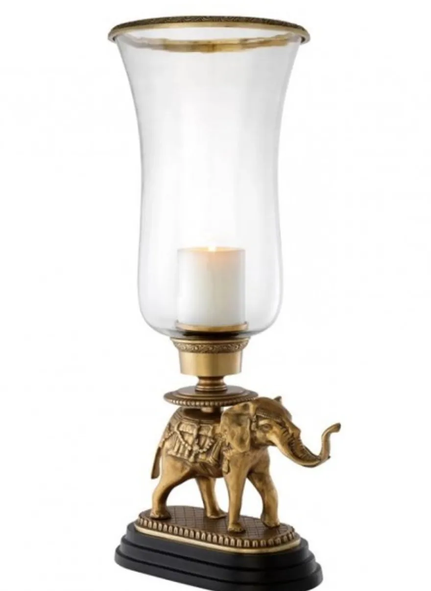 Casa Padrino Luxus Kerzenhalter Elefant Messing Finish mit Granit Sockel, 30,5 x 24 x 64 cm