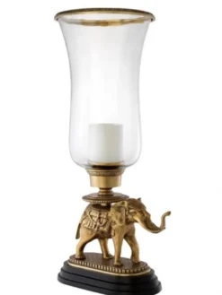 Casa Padrino Luxus Kerzenhalter Elefant Messing Finish mit Granit Sockel, 30,5 x 24 x 64 cm