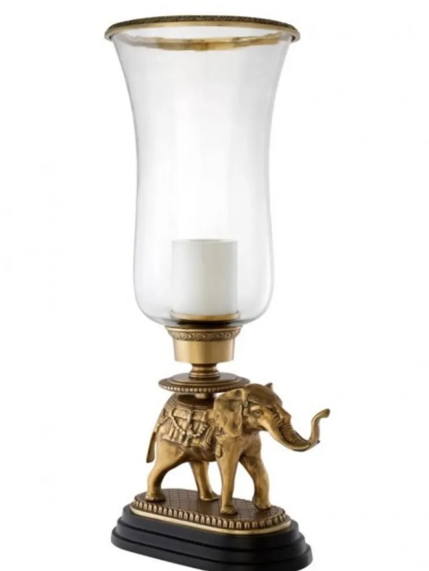 Casa Padrino Luxus Kerzenhalter Elefant Messing Finish mit Granit Sockel, 30,5 x 24 x 64 cm