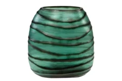 Casa Padrino Luxus Kerzenhalter Türkis / Grau 34 x 22,5 x H. 34 cm - Großes Windlicht aus massivem Farbglas in Aqua und Grau, auch als Vase verwendbar - Luxus Deko Accessoires