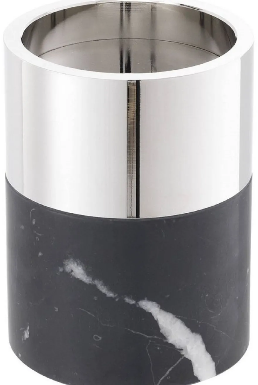 Casa Padrino Luxus Kerzenhalter Set Schwarz / Silber - 3 runde Marmor Kerzenhalter - Luxus Qualität - Deko Accessoires