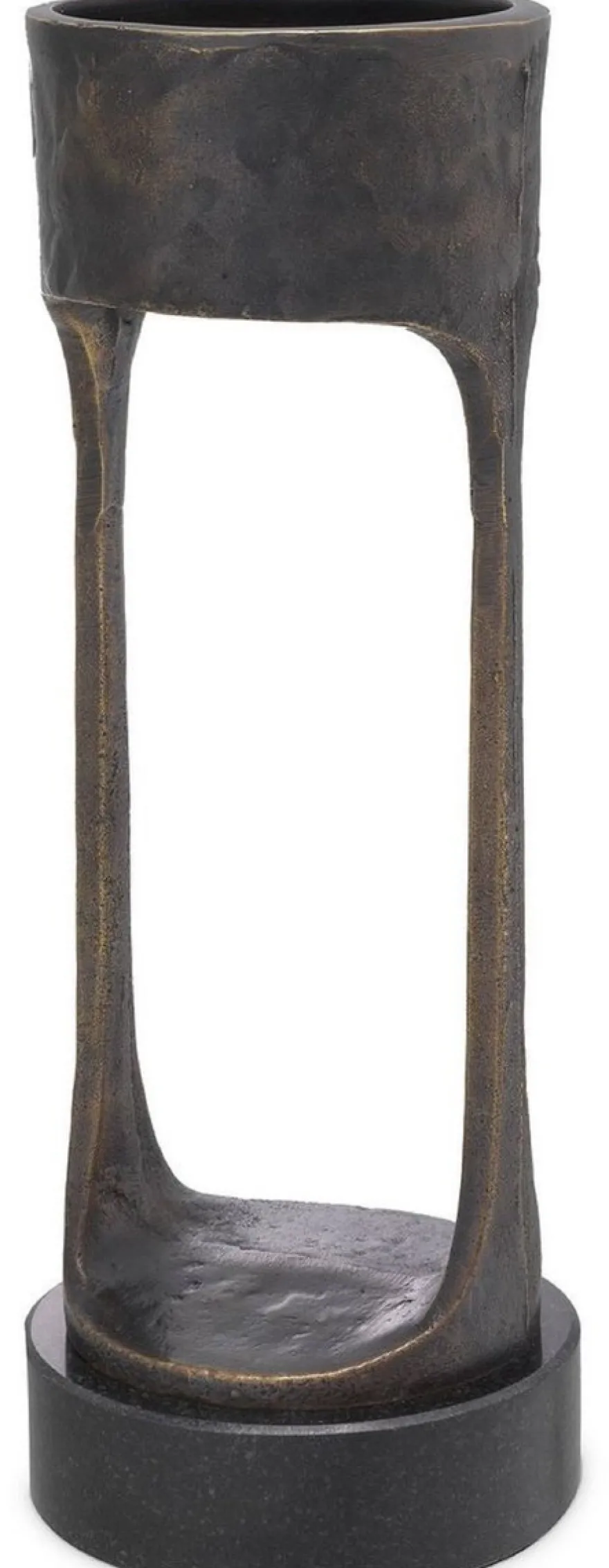 Casa Padrino Luxus Kerzenhalter Bronzefarben / Schwarz Ø 13 x H. 35 cm - Messing Kerzenständer mit Granitsockel - Deko Accessoires