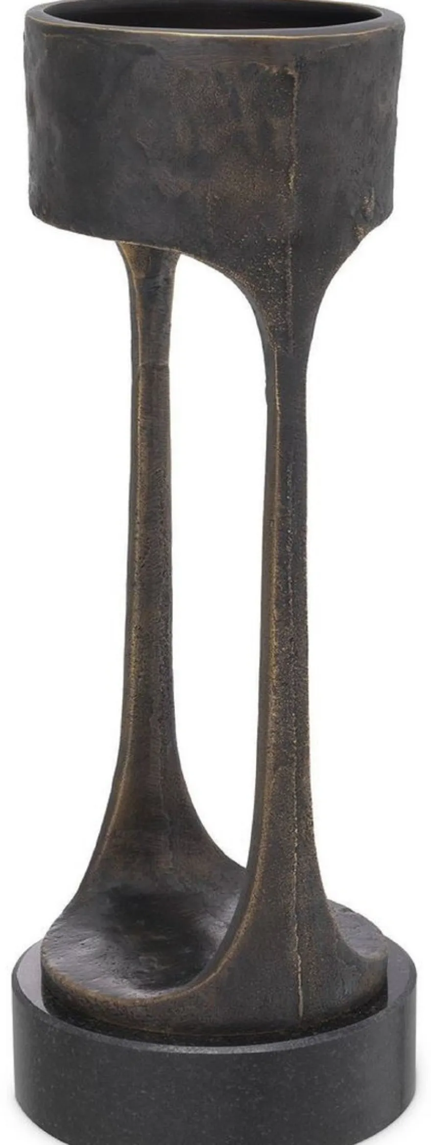Casa Padrino Luxus Kerzenhalter Bronzefarben / Schwarz Ø 13 x H. 35 cm - Messing Kerzenständer mit Granitsockel - Deko Accessoires