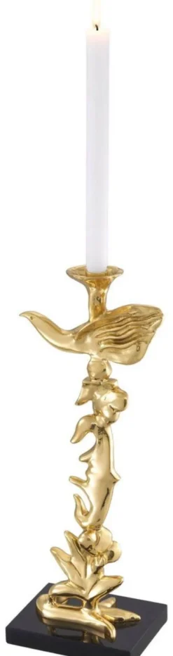 Casa Padrino Luxus Kerzenhalter Messingfarben / Schwarz 16,5 x 13 x H. 48 cm - Messing Kerzenständer mit Granitsockel - Deko Accessoires