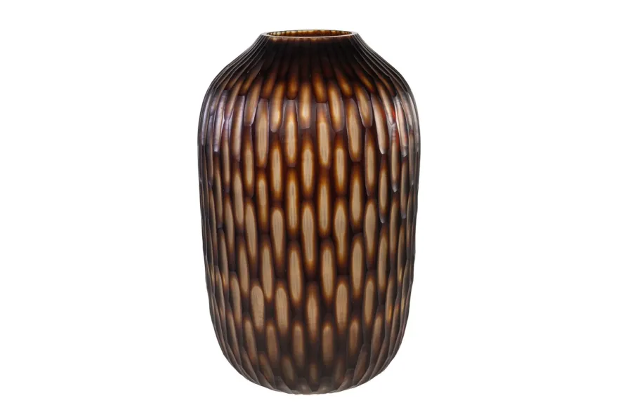Casa Padrino Luxus Kerzenhalter Braun / Beige Ø 31 x H. 47,5 cm - Großes Windlicht aus massivem Farbglas in Braun und Creme, auch als Vase verwendbar - Luxus Deko Accessoires