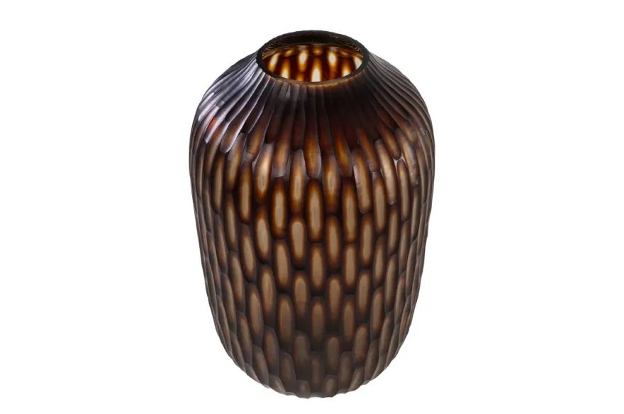 Casa Padrino Luxus Kerzenhalter Braun / Beige Ø 31 x H. 47,5 cm - Großes Windlicht aus massivem Farbglas in Braun und Creme, auch als Vase verwendbar - Luxus Deko Accessoires