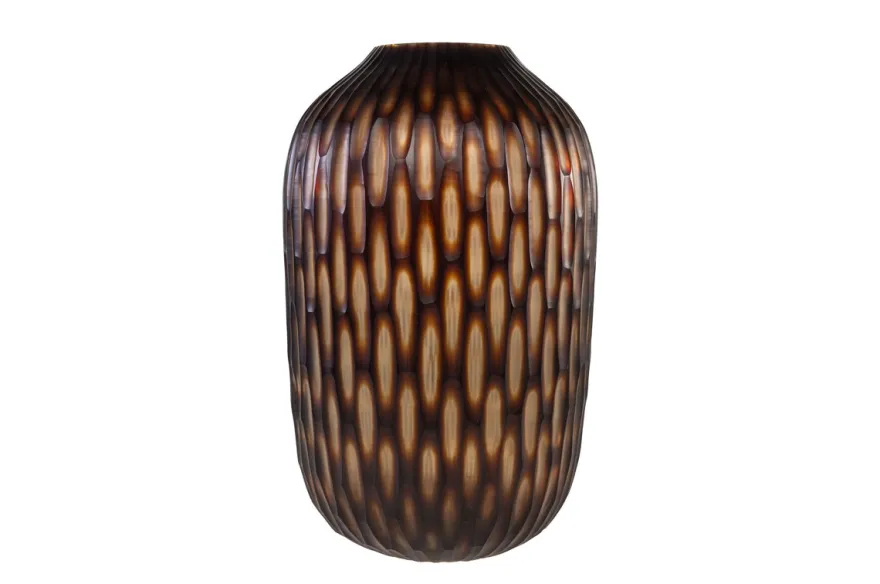 Casa Padrino Luxus Kerzenhalter Braun / Beige Ø 31 x H. 47,5 cm - Großes Windlicht aus massivem Farbglas in Braun und Creme, auch als Vase verwendbar - Luxus Deko Accessoires