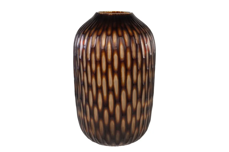 Casa Padrino Luxus Kerzenhalter Braun / Beige Ø 31 x H. 47,5 cm - Großes Windlicht aus massivem Farbglas in Braun und Creme, auch als Vase verwendbar - Luxus Deko Accessoires