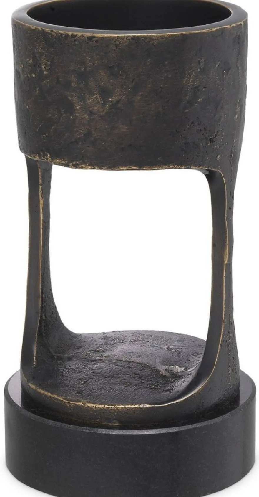 Casa Padrino Luxus Kerzenhalter Bronzefarben / Schwarz Ø 13 x H. 24 cm - Messing Kerzenständer mit Granitsockel - Deko Accessoires