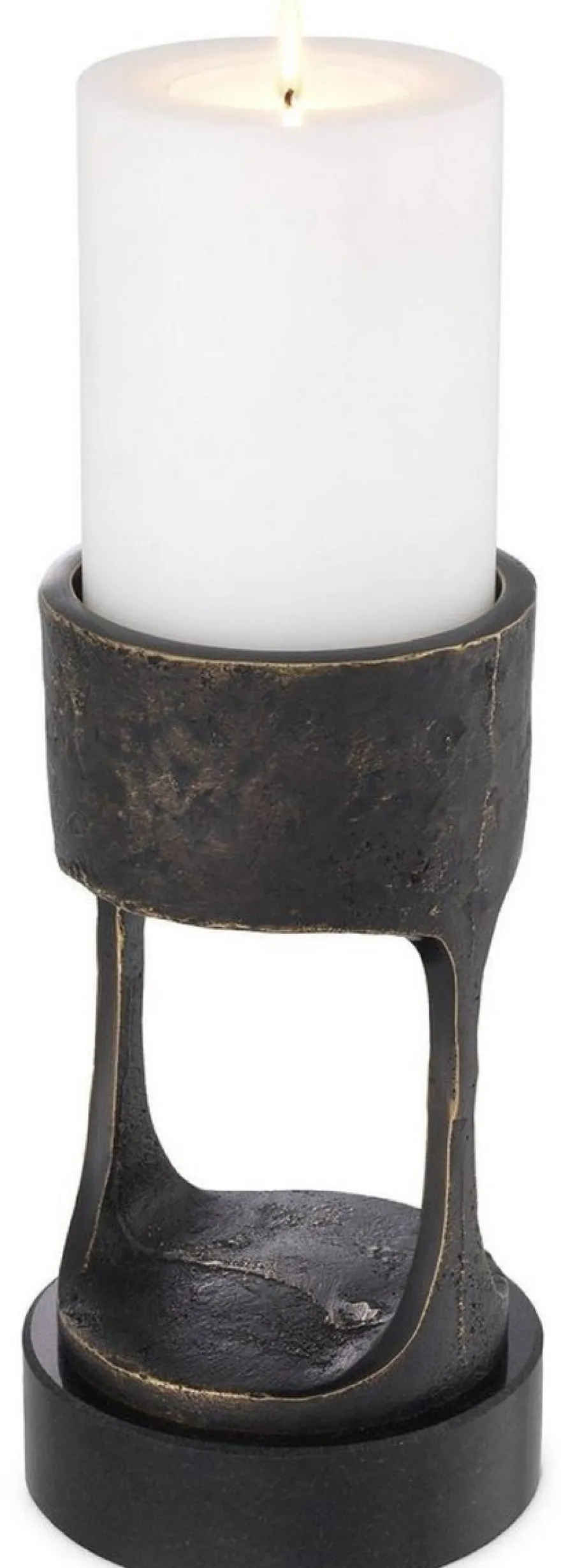 Casa Padrino Luxus Kerzenhalter Bronzefarben / Schwarz Ø 13 x H. 24 cm - Messing Kerzenständer mit Granitsockel - Deko Accessoires