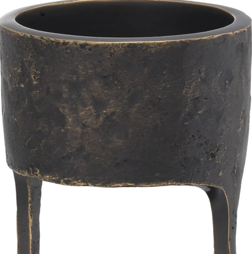 Casa Padrino Luxus Kerzenhalter Bronzefarben / Schwarz Ø 13 x H. 24 cm - Messing Kerzenständer mit Granitsockel - Deko Accessoires