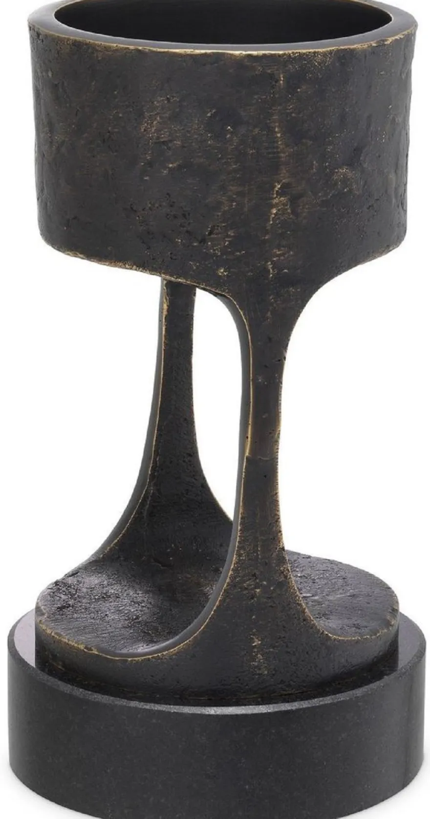 Casa Padrino Luxus Kerzenhalter Bronzefarben / Schwarz Ø 13 x H. 24 cm - Messing Kerzenständer mit Granitsockel - Deko Accessoires