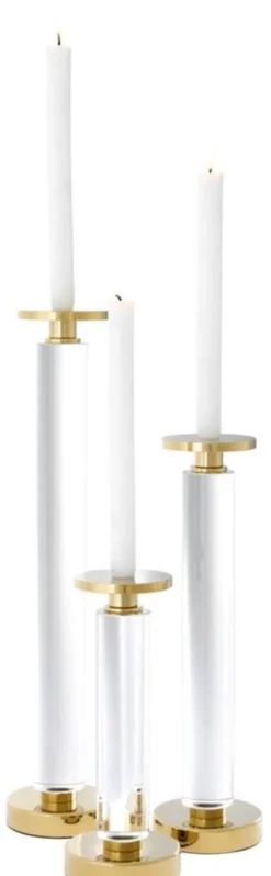 Casa Padrino Luxus Kerzenhalter 3er Set Gold - Kristallglas Accessoires - Ø 12 x H 29/42/55 cm