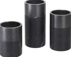 Casa Padrino Luxus Kerzenhalter Set Schwarz / Bronzefarben - 3 runde Marmor Kerzenhalter - Luxus Qualität - Deko Accessoires