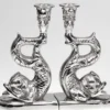 Casa Padrino Luxus Kerzenhalter Set Fische Silber 12 x 8 x H. 20 cm - Hotel & Restaurant Deko Accessoires