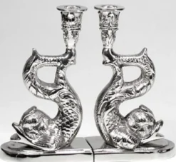 Casa Padrino Luxus Kerzenhalter Set Fische Silber 12 x 8 x H. 20 cm - Hotel & Restaurant Deko Accessoires