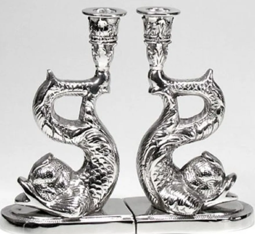 Casa Padrino Luxus Kerzenhalter Set Fische Silber 12 x 8 x H. 20 cm - Hotel & Restaurant Deko Accessoires