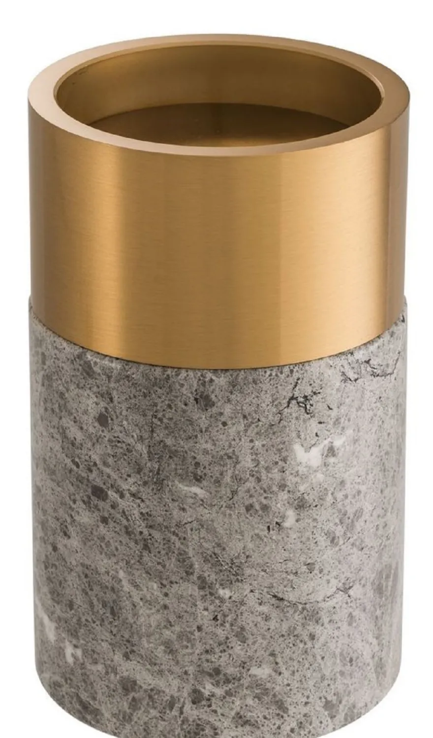 Casa Padrino Luxus Kerzenhalter Set Grau / Messing - 3 runde Marmor Kerzenhalter - Luxus Qualität - Deko Accessoires