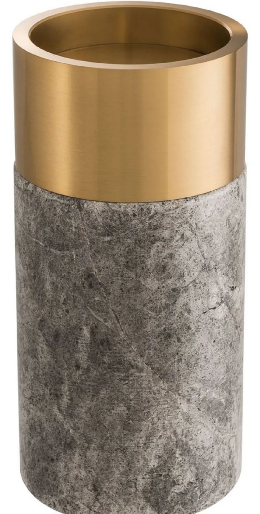 Casa Padrino Luxus Kerzenhalter Set Grau / Messing - 3 runde Marmor Kerzenhalter - Luxus Qualität - Deko Accessoires